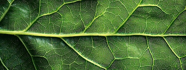 Fototapeta premium Close-Up of a Green Leaf Showing Detailed Vein Structure