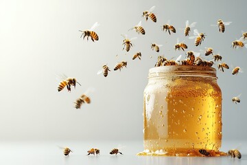 Delicious honey pot filled with bees
