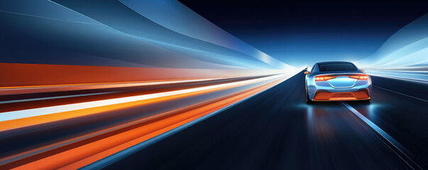 Obraz premium Futuristic Car Speeding Through Highway Light Trails
