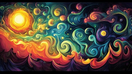 Psychedelic swirls of color in abstract art