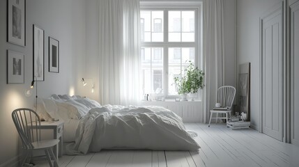 Fototapeta premium Scandinavian style bedroom with simple furnishings