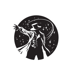 Magician logo illustration. Black and white of a Magician isolated on white background