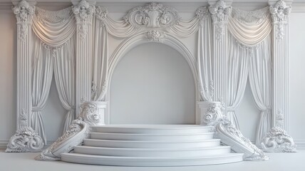 Fototapeta premium Elegant white podium in Art Nouveau style with ornate patterns and flowing lines.