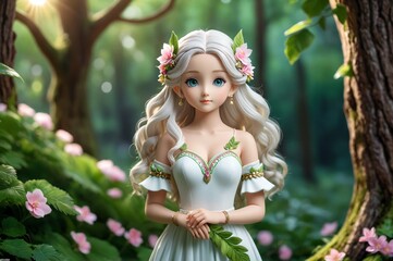 girl in the park with flowers