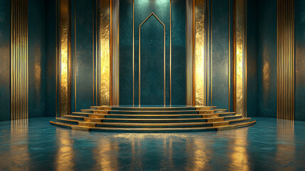 Exquisite Art Deco Podium with Green Marble Platform and Gold Accents