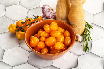 Marinated natural yellow cherry tomato
