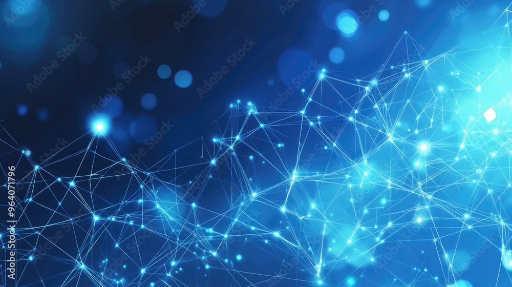 Wall mural abstract blue technology background with connection lines and dots