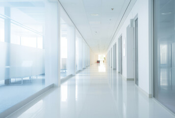 Fototapeta premium Bright Modern Office Corridor with Sunlight