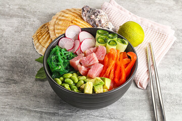 Hawaiian cuisine - poke with tuna and rice