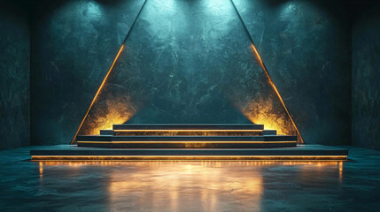 Minimalistic Art Deco Podium with Gold Arches and Sophisticated Design