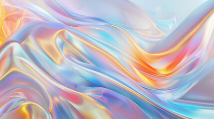 3D organic curved flowing silk with glossy glass texture gradient colorful futuristic luxury fashion blue background