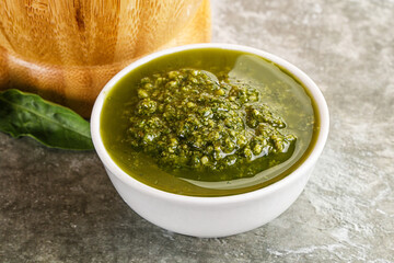 Homemade vegetarian basil pesto sauce