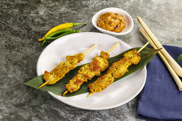 Thai meat skewer Satay with sauce