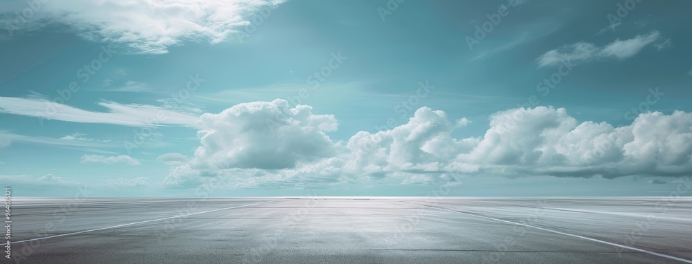 Wall mural Open Road Under Expansive Sky with Fluffy Clouds