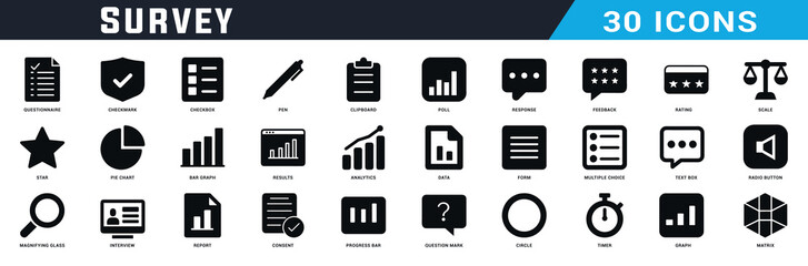 Survey icon design set, Survey black fill icons pack