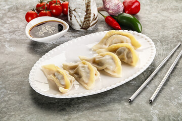 Japanese cuisine - dumplings gyoza with sauce