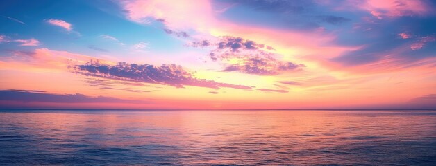 Fototapeta premium Tranquil Sunset Over Calm Ocean Panorama