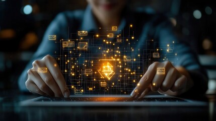 digital futuristic interface being analyzed by a focused individual