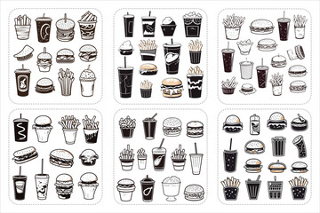 Doodle Fast Food Vector , Doodle Fast Food Vector illustration in a White Background