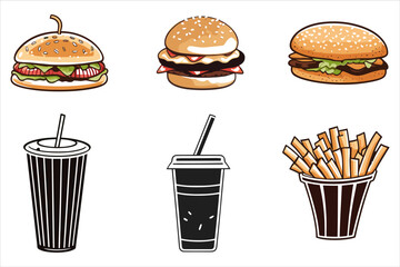 Fast Food Vector Illustration Background, Fast Food Vector in a White Background
