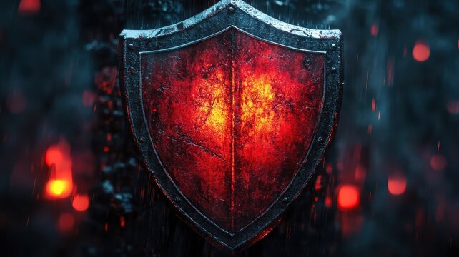 Stylized 3D style shield with bold shapes and deep textures.