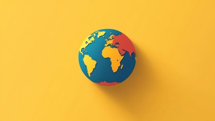 Flat Design Style world with simplified continents and bold colors.