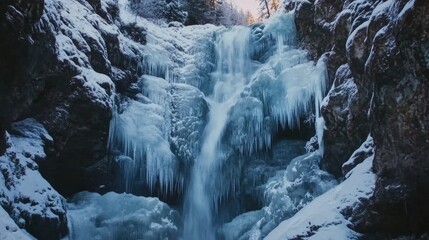 Rushing waterfall frozen in time lapse