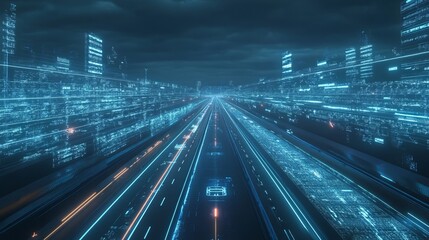 futuristic shipping road hologram