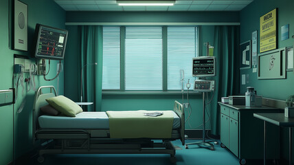 Clean and Bright Hospital Hallway with Patient Rooms