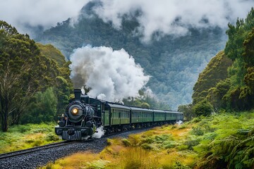Obraz premium steam train in the forest