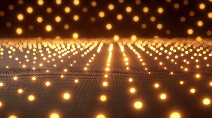 Fototapeta premium Abstract Golden Glowing Dots On Grid With Depth Perspective