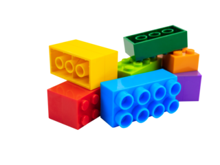 Colorful Plastic toy blocks isolated on white background.
