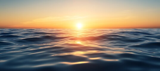 Fototapeta premium A serene, ocean sunset with a clear horizon line and space for text