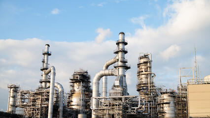 Oil and Gas Industrial zone,The equipment of oil refining,Close-up of industrial pipelines of an...