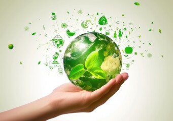 Sustainable Green Earth Cradled in Human Hands