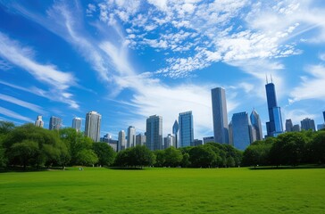 Obraz premium Sunny Day at the City Park with Skyline View