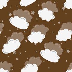 Baby Seamless pattern with clouds. Clouds and stars cute Childish texture for texture fabric, textile, apparel, wallpaper. Vector illustration