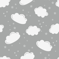 Baby Seamless pattern with clouds. Clouds and stars cute Childish texture for texture fabric, textile, apparel, wallpaper. Vector illustration