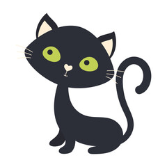 cute black cat isolated, flat style