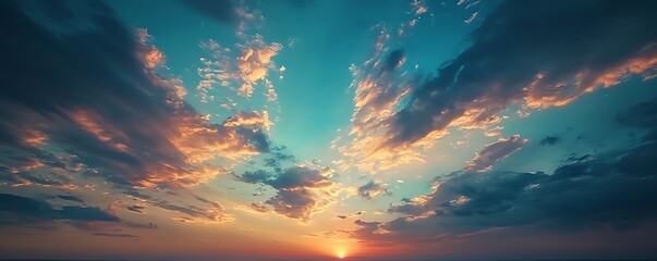 Fototapeta premium Breathtaking Sunset Over the Horizon with Vibrant Cloud Patterns