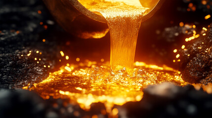 pouring liquid gold in foundry