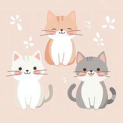 Obraz premium Adorable Trio of Cartoon Cats with Colorful Background - Cute Animal Art