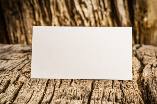 Blank business card mockup on rustic wooden background