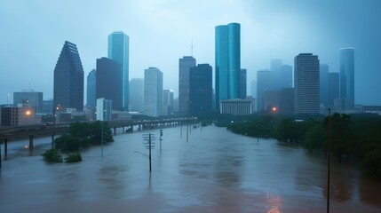 Fototapeta premium Metropolitan Area Engulfed by Rising Floodwaters