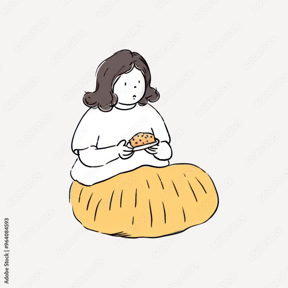 Poster cartoon woman holding pastry