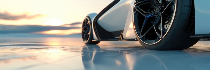 Futuristic Vehicle Design at Sunset on Reflective Surface