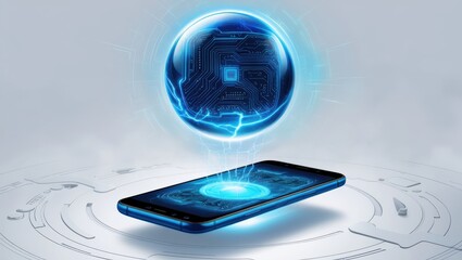 Fototapeta premium An illustration of a mobile phone displaying a sky on the screen, representing modern communication and digital technology