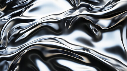 Metaliczne tekstury, przypominającej płynny chrom, który tworzy wrażenie eleganckiego i nowoczesnego wykończenia. Płynna, błyszcząca powierzchnia metalu odbija światło.