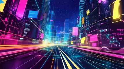 Obraz premium online smart digital city illustration connect network futuristic line