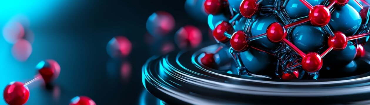 A close-up view of a molecular structure showcasing vibrant colors and intricate details in an abstract scientific setting.